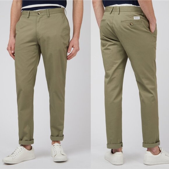 Ben Sherman Signature Slim Fit Stretch Chino Pants 32x32 Olive Green Cotton - Picture 1 of 7
